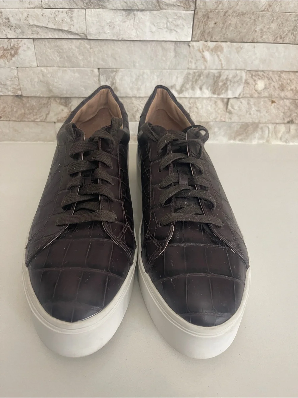 Worn once! $120 Halogen x Atlantic-Pacific brown leather croco sneakers 10M